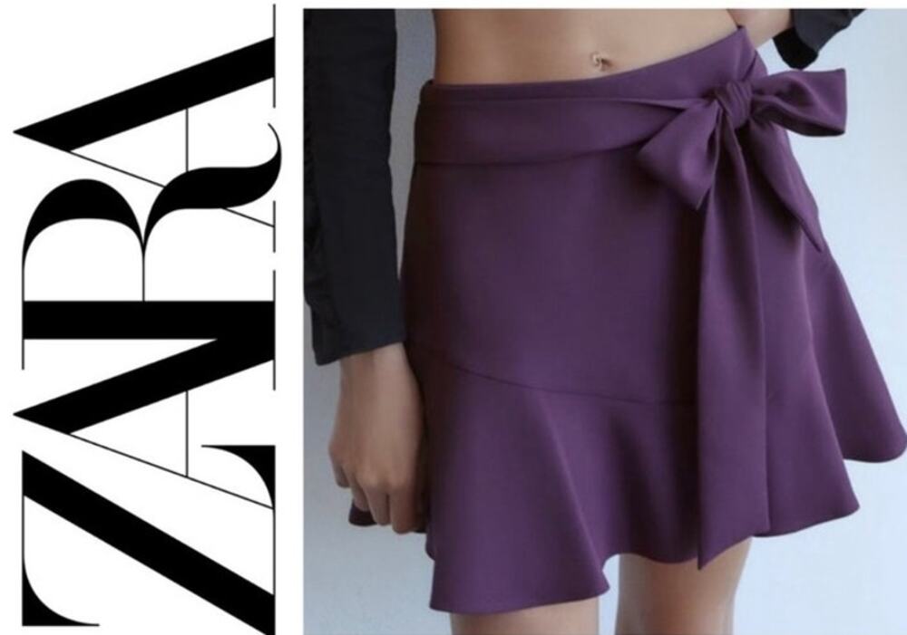 ZARA Purple Bow Tie Skort Skirt SZ Large NWT